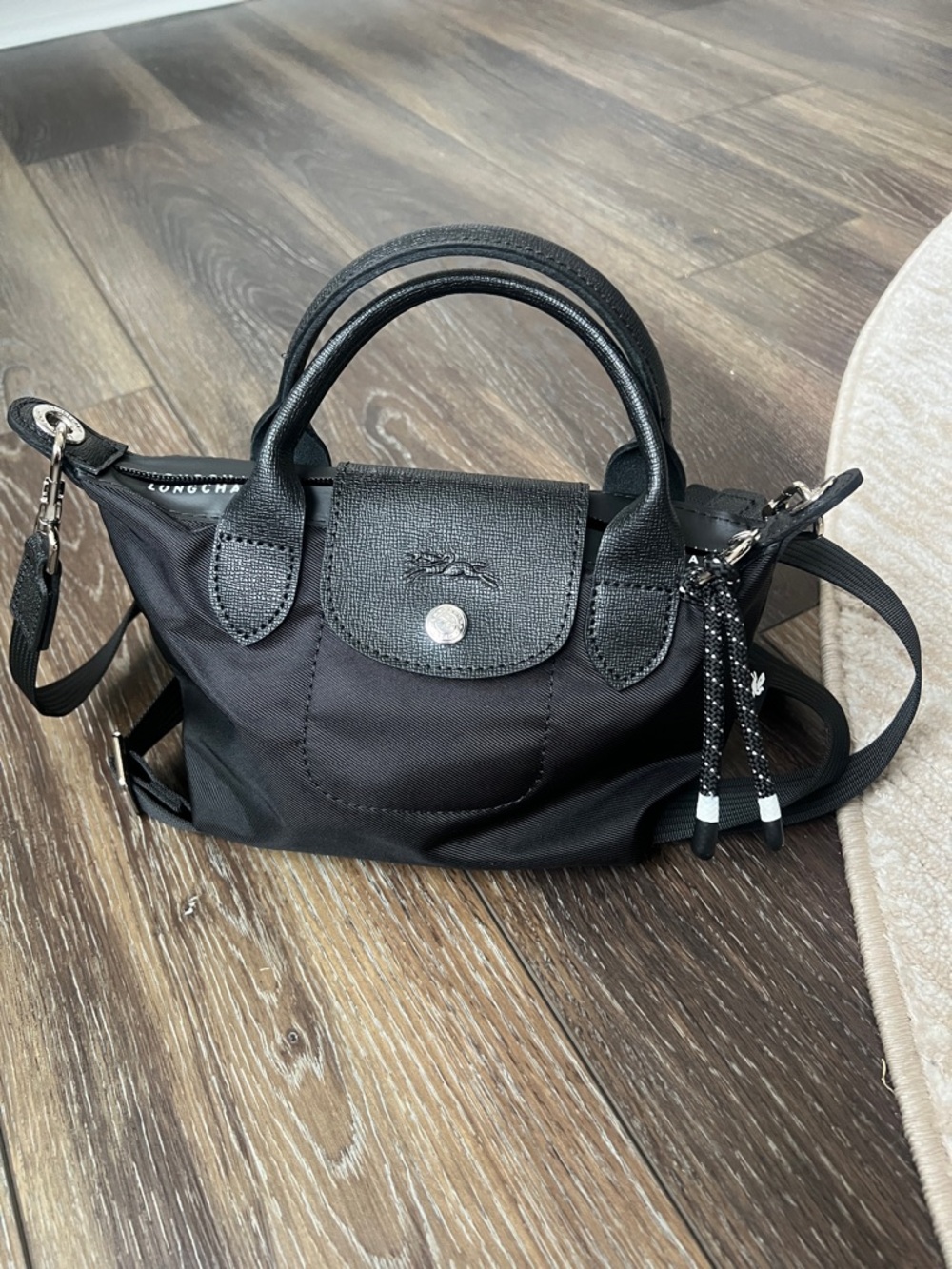 Longchamp Small Black Nylon Top-Handle Crossbody Mini Bag *read*